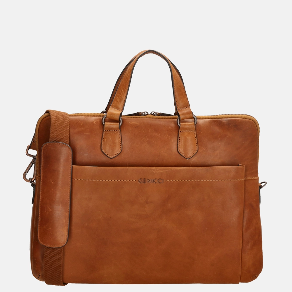 Genicci Dickens laptoptas 15 inch cognac bij Duifhuizen